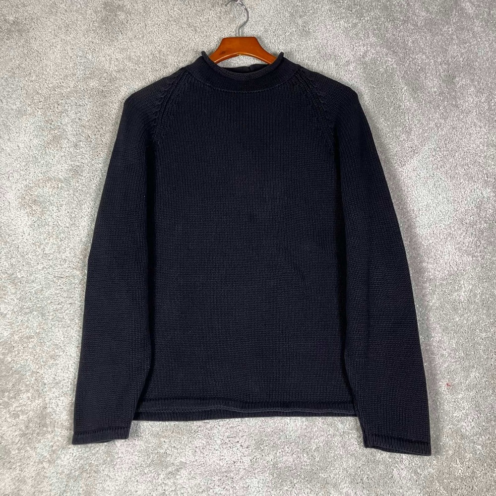 Vintage J.Crew Green Oarsman Sweater Mens M Black Roll Neck Raglan Knit Pullover